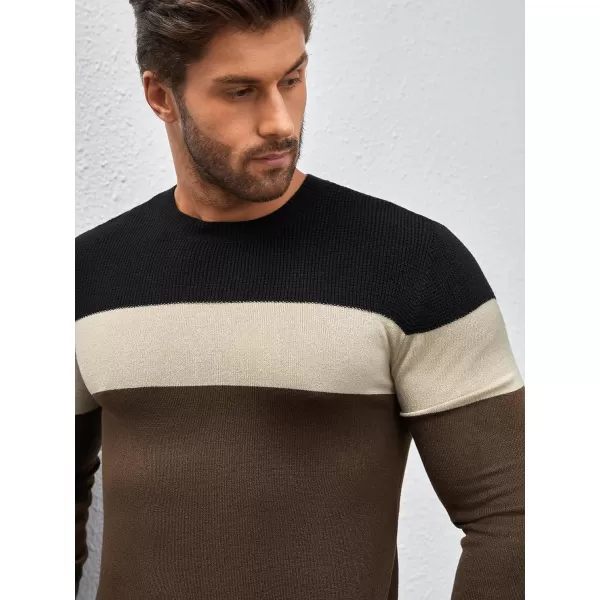 Floerns Men's Casual Colorblock Round Neck Long Sleeve Shirt Thermal Pullover Sweatshirt