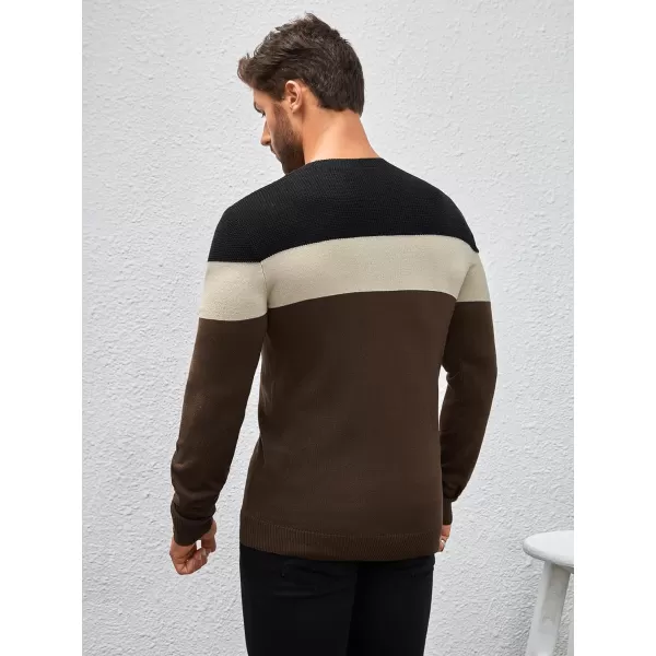 Floerns Men's Casual Colorblock Round Neck Long Sleeve Shirt Thermal Pullover Sweatshirt