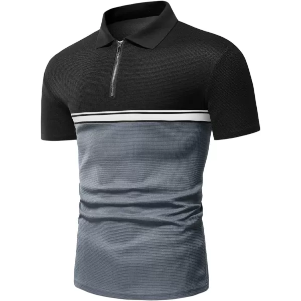 Floerns Men's Causal Short Sleeve Polo Shirts Contrast Collar Half Placket T-Shirts