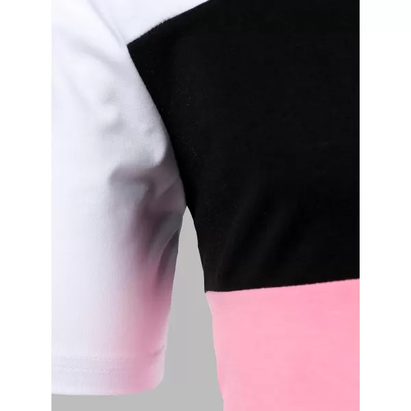 Floerns Men's Causal Short Sleeve Polo Shirts Contrast Collar Half Placket T-Shirts