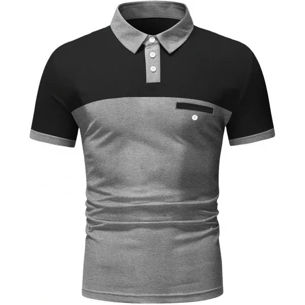 Floerns Men's Causal Short Sleeve Polo Shirts Contrast Collar Half Placket T-Shirts