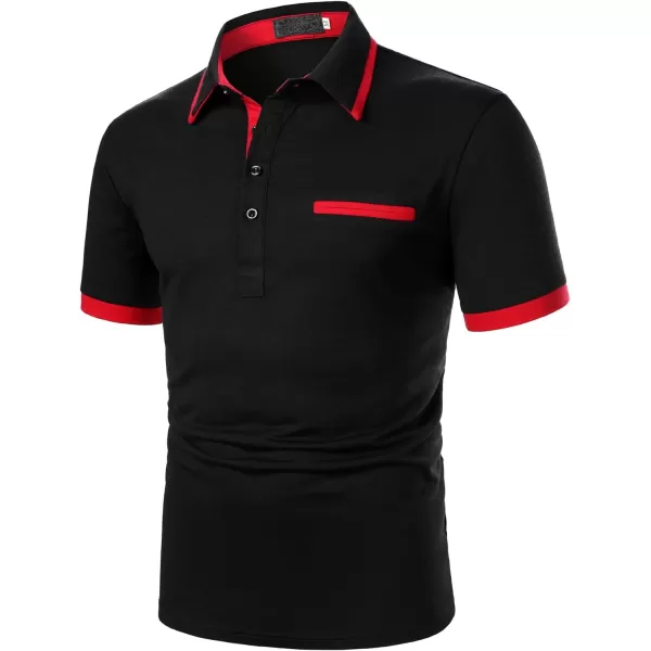 Floerns Men's Causal Short Sleeve Polo Shirts Contrast Collar Half Placket T-Shirts