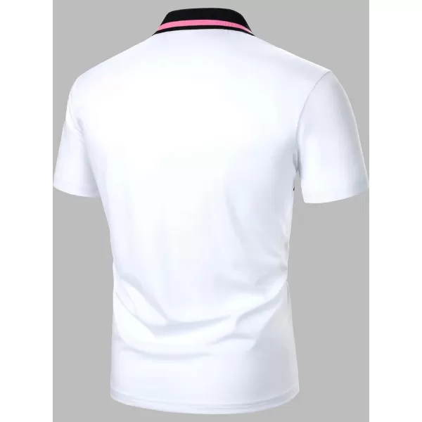 Floerns Men's Causal Short Sleeve Polo Shirts Contrast Collar Half Placket T-Shirts