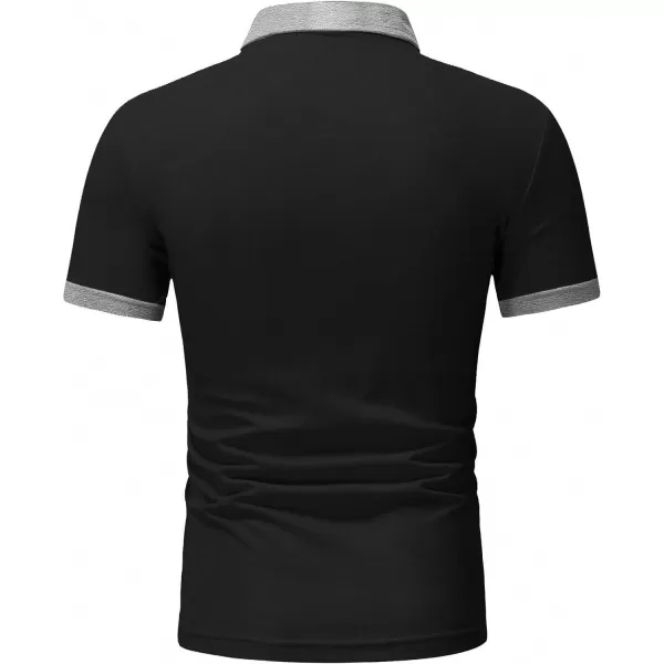 Floerns Men's Causal Short Sleeve Polo Shirts Contrast Collar Half Placket T-Shirts