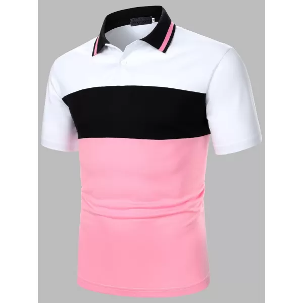 Floerns Men's Causal Short Sleeve Polo Shirts Contrast Collar Half Placket T-Shirts
