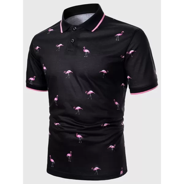 Floerns Men's Causal Short Sleeve Polo Shirts Contrast Collar Half Placket T-Shirts