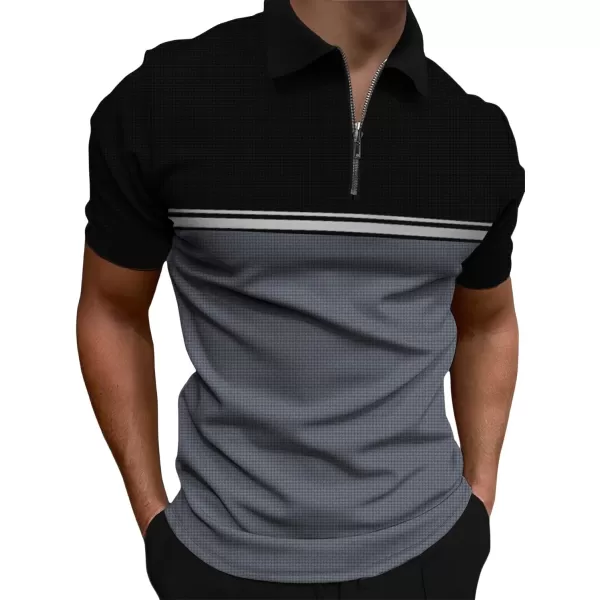 Floerns Men's Causal Short Sleeve Polo Shirts Contrast Collar Half Placket T-Shirts