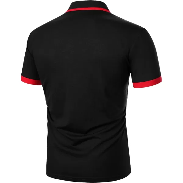 Floerns Men's Causal Short Sleeve Polo Shirts Contrast Collar Half Placket T-Shirts