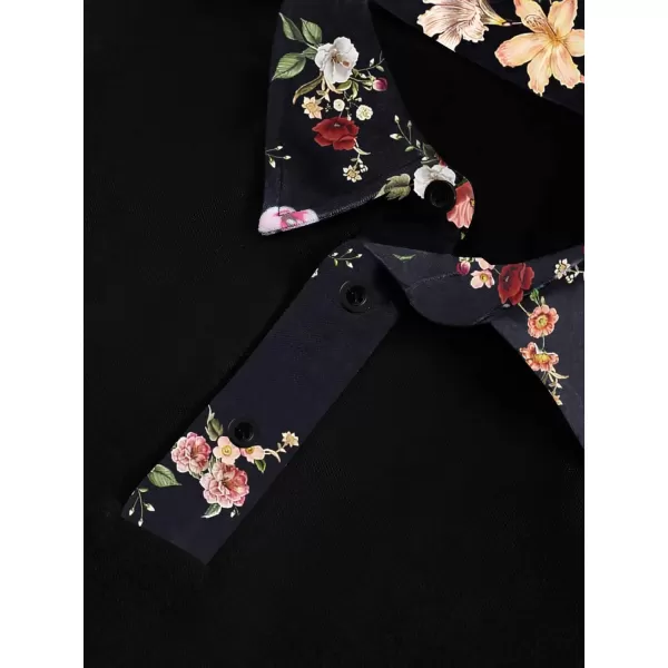 Floerns Men's Floral Collar Contrast Short Sleeve Button Front Polo Shirt