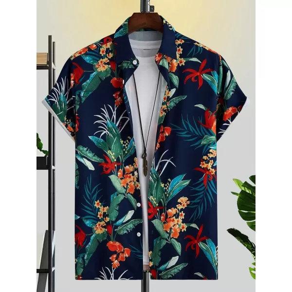 Floerns Men's Printed Hawaiian Short Sleeve Button Down Beach Shirts