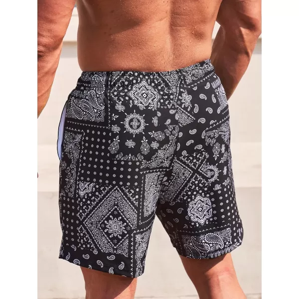Floerns Men's Swim Trunks with Compression Quick Dry Shorts Swim Board Shorts