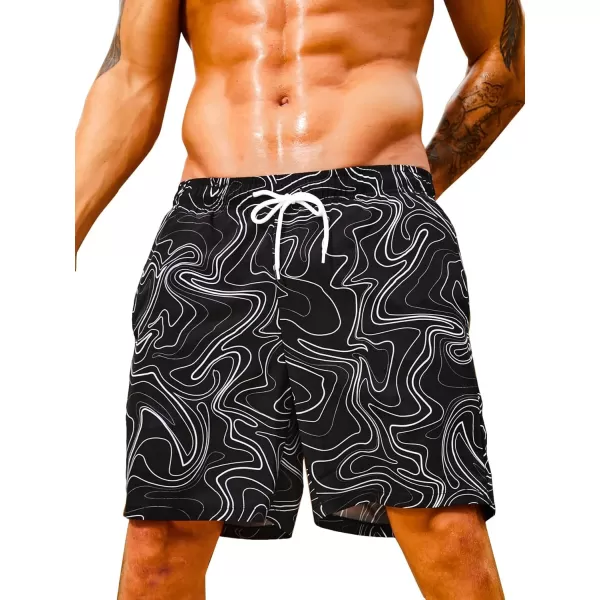 Floerns Men's Swim Trunks with Compression Quick Dry Shorts Swim Board Shorts