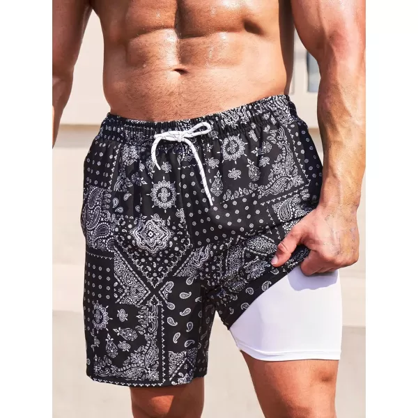 Floerns Men's Swim Trunks with Compression Quick Dry Shorts Swim Board Shorts