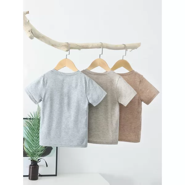 Floerns Toddler Boys 3 Pcs Casual Crewneck T Shirt Short Sleeve Solid Tee Shirt Top