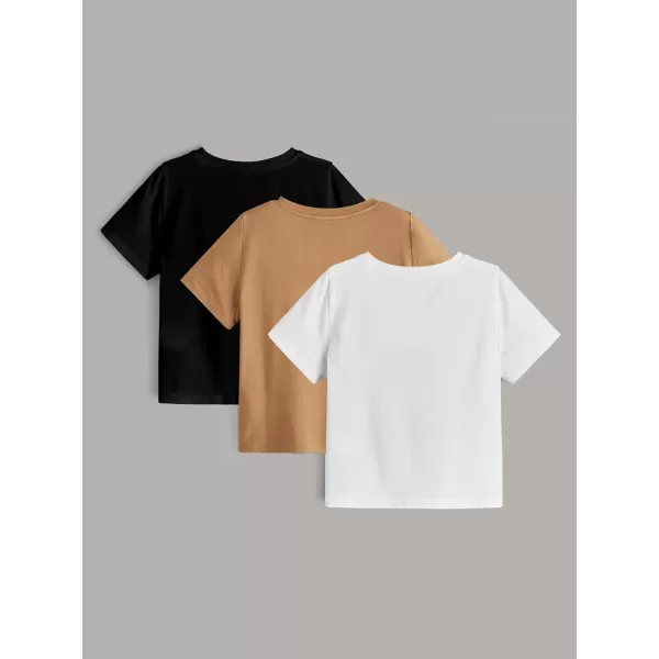 Floerns Toddler Boys 3 Pcs Casual Crewneck T Shirt Short Sleeve Solid Tee Shirt Top