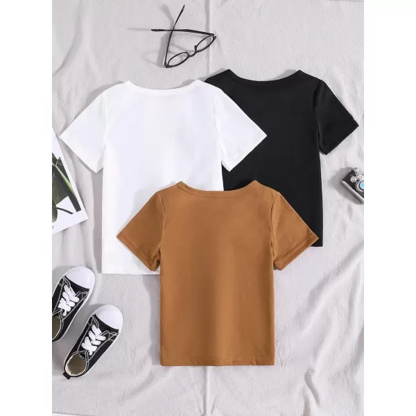 Floerns Toddler Boys 3 Pcs Casual Crewneck T Shirt Short Sleeve Solid Tee Shirt Top