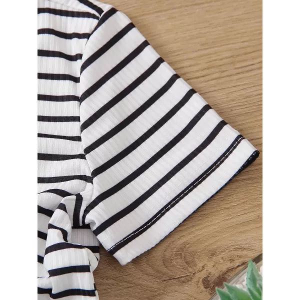 Floerns Toddler Girls 3 Pcs Ribbd Knit Graphic Striped Print Crewneck Short Sleeve Tee Shirt Top