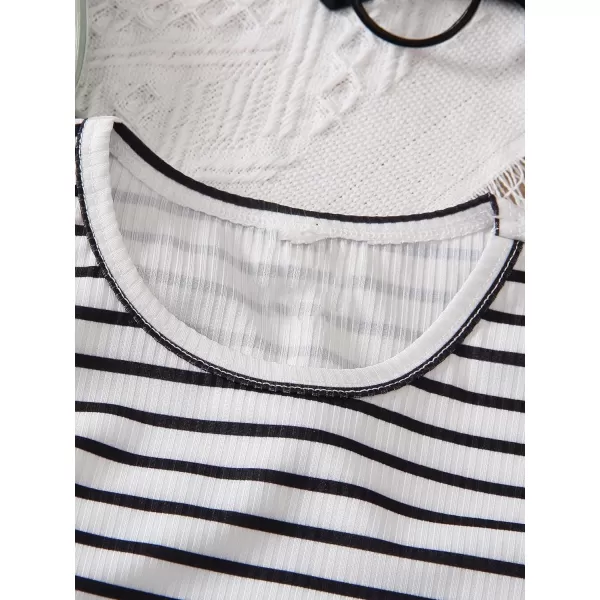 Floerns Toddler Girls 3 Pcs Ribbd Knit Graphic Striped Print Crewneck Short Sleeve Tee Shirt Top