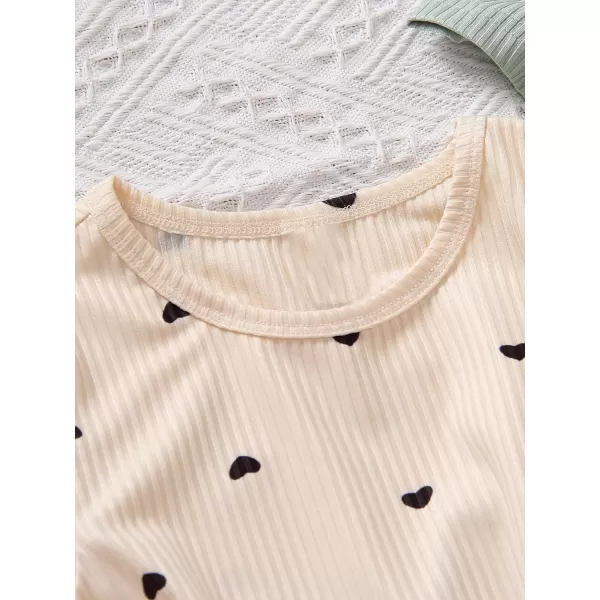 Floerns Toddler Girls 3 Pcs Ribbd Knit Graphic Striped Print Crewneck Short Sleeve Tee Shirt Top