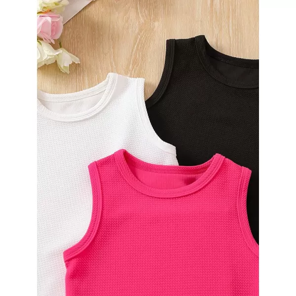 Floerns Toddler Girls 3 Pcs Solid Crewneck Camisole Sleeveless Cropped Tank Top
