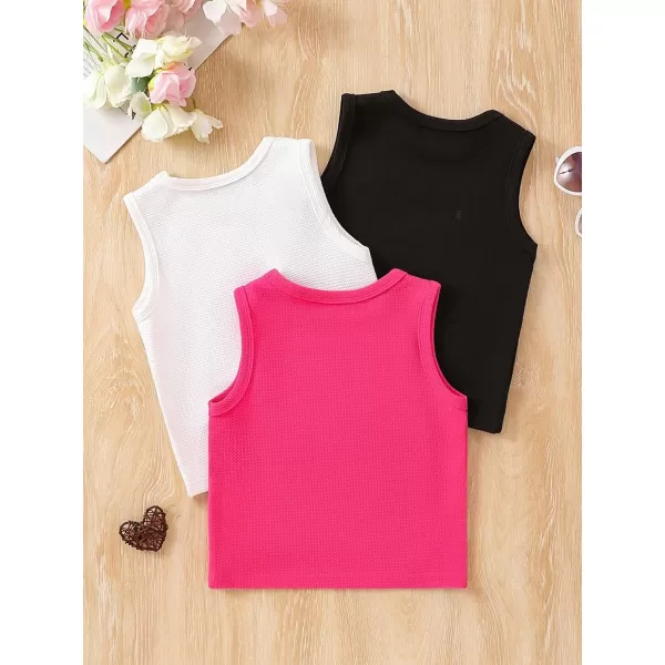 Floerns Toddler Girls 3 Pcs Solid Crewneck Camisole Sleeveless Cropped Tank Top