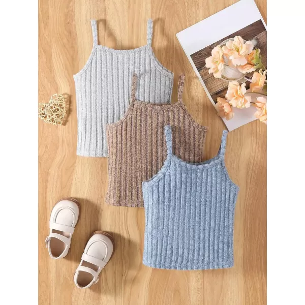 Floerns Toddler Girls 3 Pcs Solid Ribbed Knit Vest Casual Spaghetti Strap Cami Top