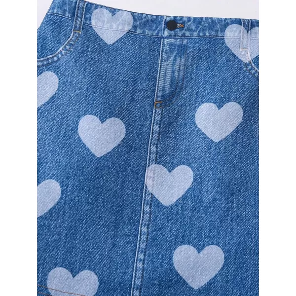 Floerns Toddler Girls Heart Print Straight Hem A Line Short Denim Skirt