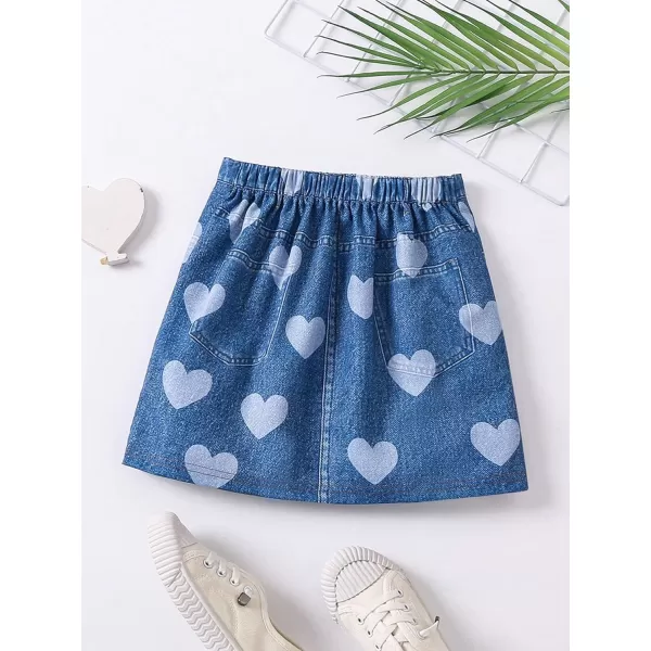Floerns Toddler Girls Heart Print Straight Hem A Line Short Denim Skirt