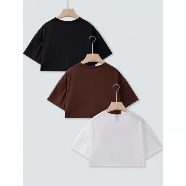 Floerns Women's 3 Pcs Graphic Print Short Sleeve T Shirt Drop Shoulder Tee