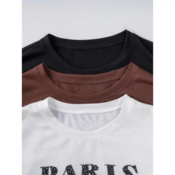 Floerns Women's 3 Pcs Graphic Print Short Sleeve T Shirt Drop Shoulder Tee