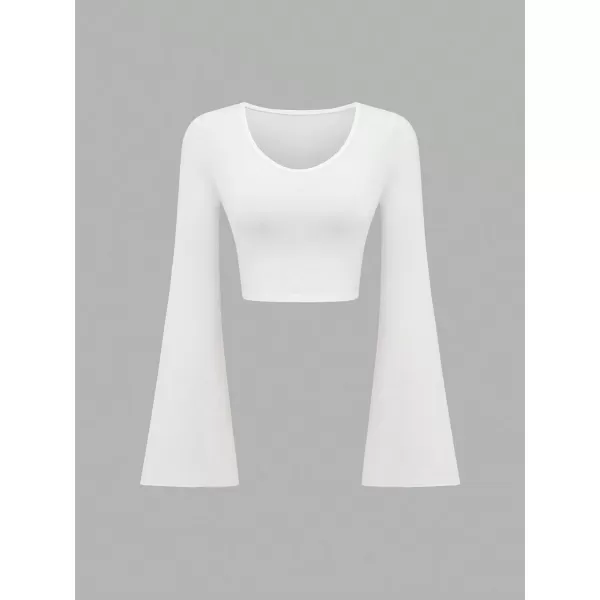 Floerns Women's 3 Pcs Solid Scoop Neck Flare Long Sleeve Stretchy Cropped Tee Shirt