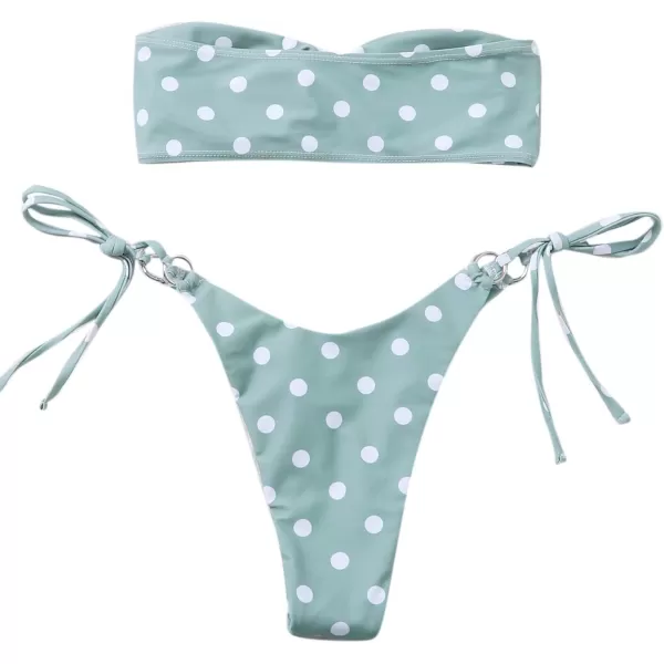 Floerns Women's All Over Print Tube Bandeau Bralette Tie Side Bikini Swimwear