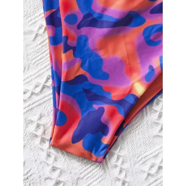 Floerns Women's All Over Print Tube Bandeau Bralette Tie Side Bikini Swimwear