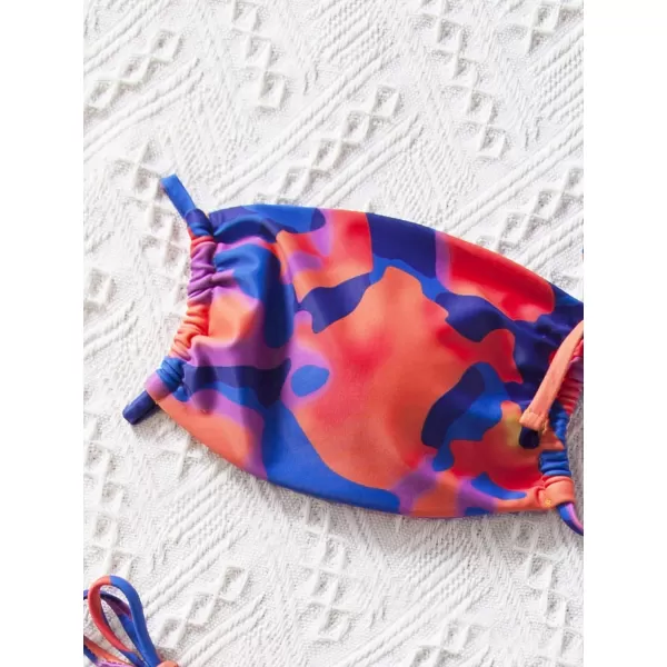 Floerns Women's All Over Print Tube Bandeau Bralette Tie Side Bikini Swimwear