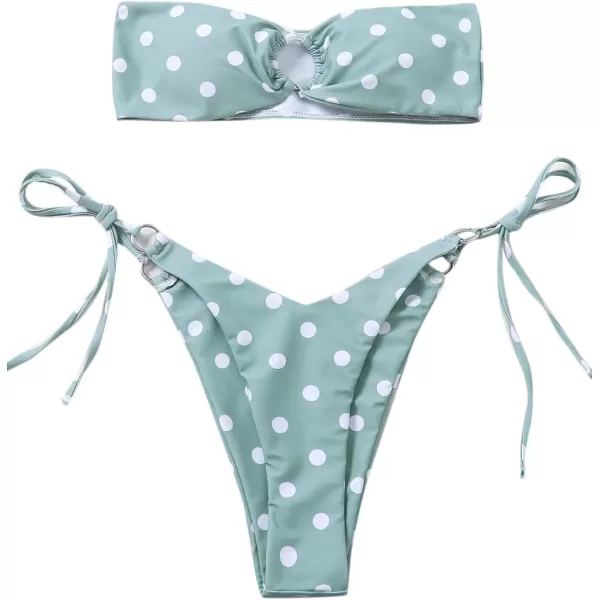 Floerns Women's All Over Print Tube Bandeau Bralette Tie Side Bikini Swimwear