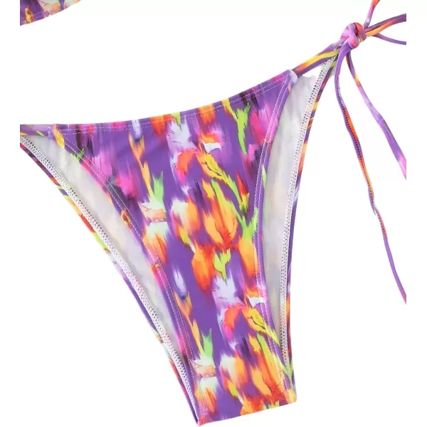 Floerns Women's All Over Print Tube Bandeau Bralette Tie Side Bikini Swimwear