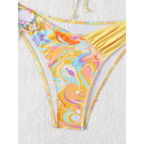 Floerns Women's All Over Print Tube Bandeau Bralette Tie Side Bikini Swimwear