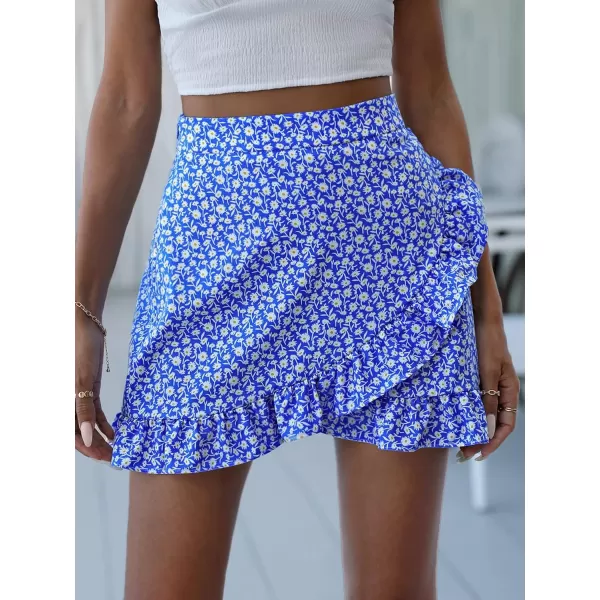 Floerns Women's Boho Allover Floral Print Wrap Front High Waist Ruffle Hem Mini Skirt