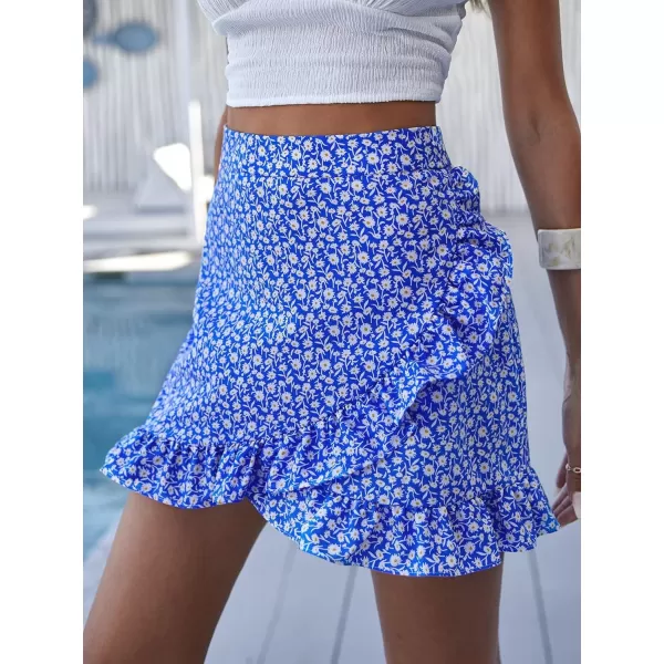 Floerns Women's Boho Allover Floral Print Wrap Front High Waist Ruffle Hem Mini Skirt