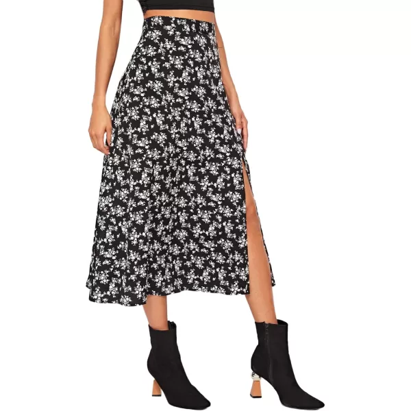 Floerns Women's Boho Floral High Waist Split A Line Midi Skirt