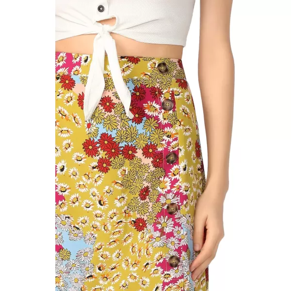 Floerns Women's Boho Floral High Waist Split A Line Midi Skirt