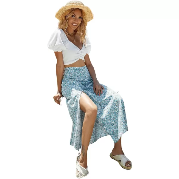 Floerns Women's Boho Floral High Waist Split A Line Midi Skirt