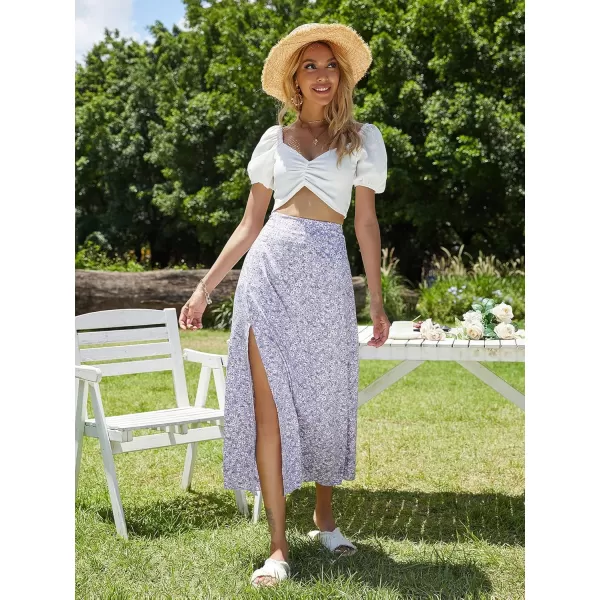 Floerns Women's Boho Floral High Waist Split A Line Midi Skirt