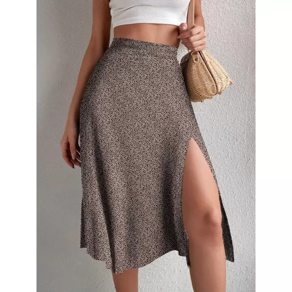 Floerns Women's Boho Floral High Waist Split A Line Midi Skirt