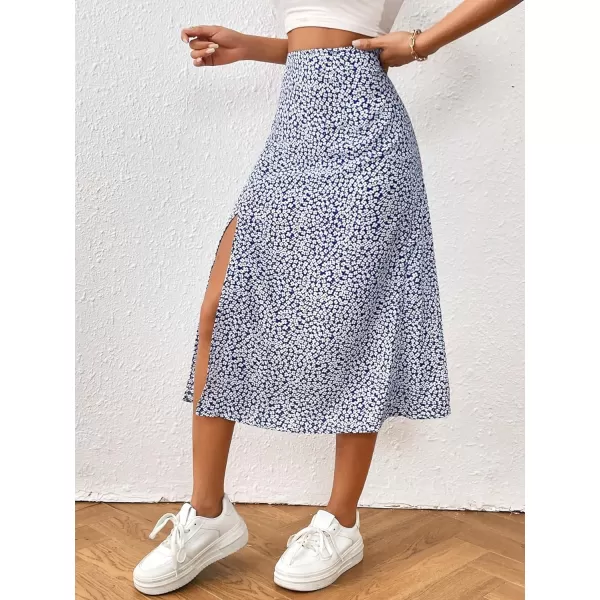 Floerns Women's Boho Floral High Waist Split A Line Midi Skirt