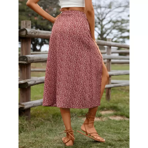 Floerns Women's Boho Floral High Waist Split A Line Midi Skirt