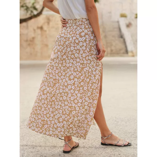 Floerns Women's Boho Floral High Waist Split A Line Midi Skirt