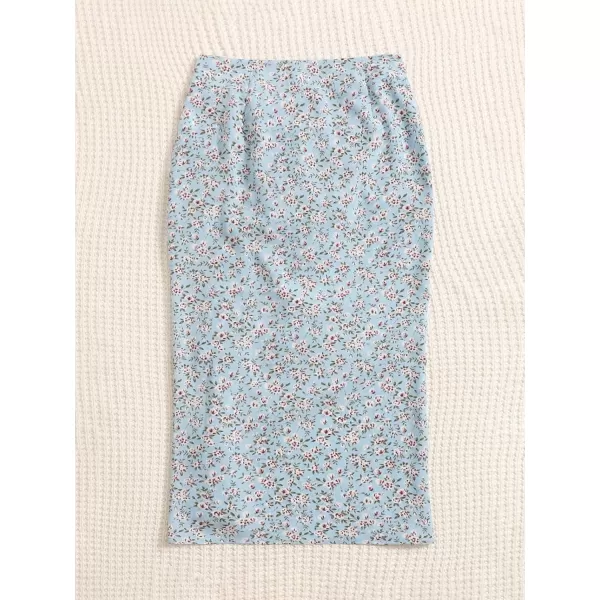 Floerns Women's Boho Floral High Waist Split A Line Midi Skirt