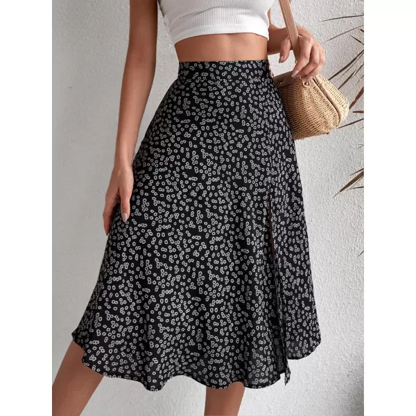 Floerns Women's Boho Floral High Waist Split A Line Midi Skirt