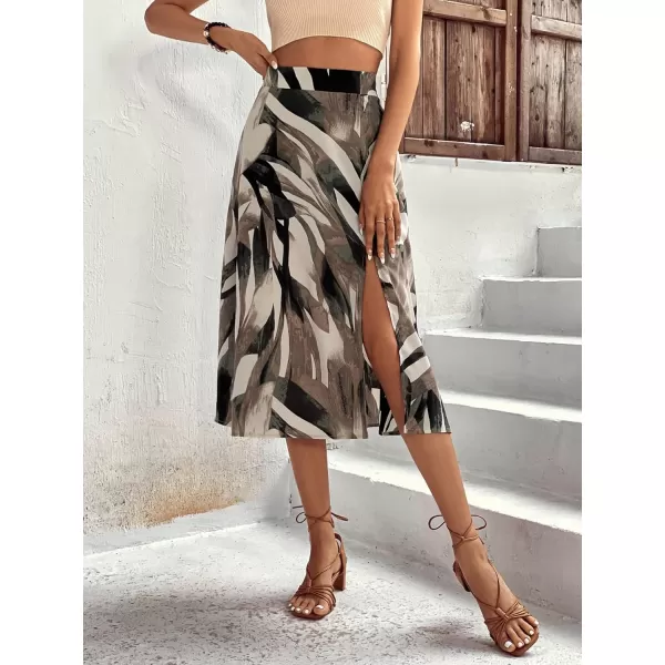 Floerns Women's Boho Floral High Waist Split A Line Midi Skirt